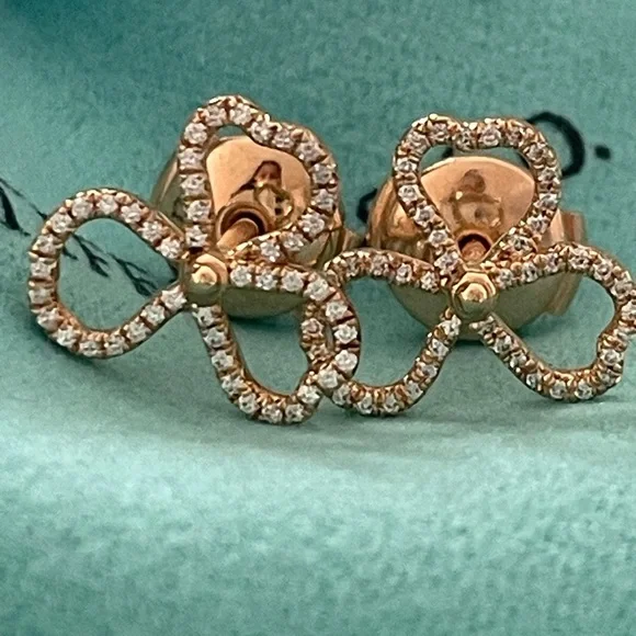 Tiffany & Co 18K rose gold and diamond paper flower earrings - Picture 1 of 15